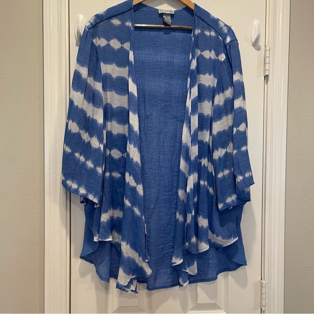 Catherines Open Kimono Top Womens 3X 26/28 Lightweight Indigo Tie Dye Bohemian
